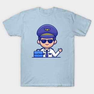 Pilot With Suitcase Cartoon T-Shirt